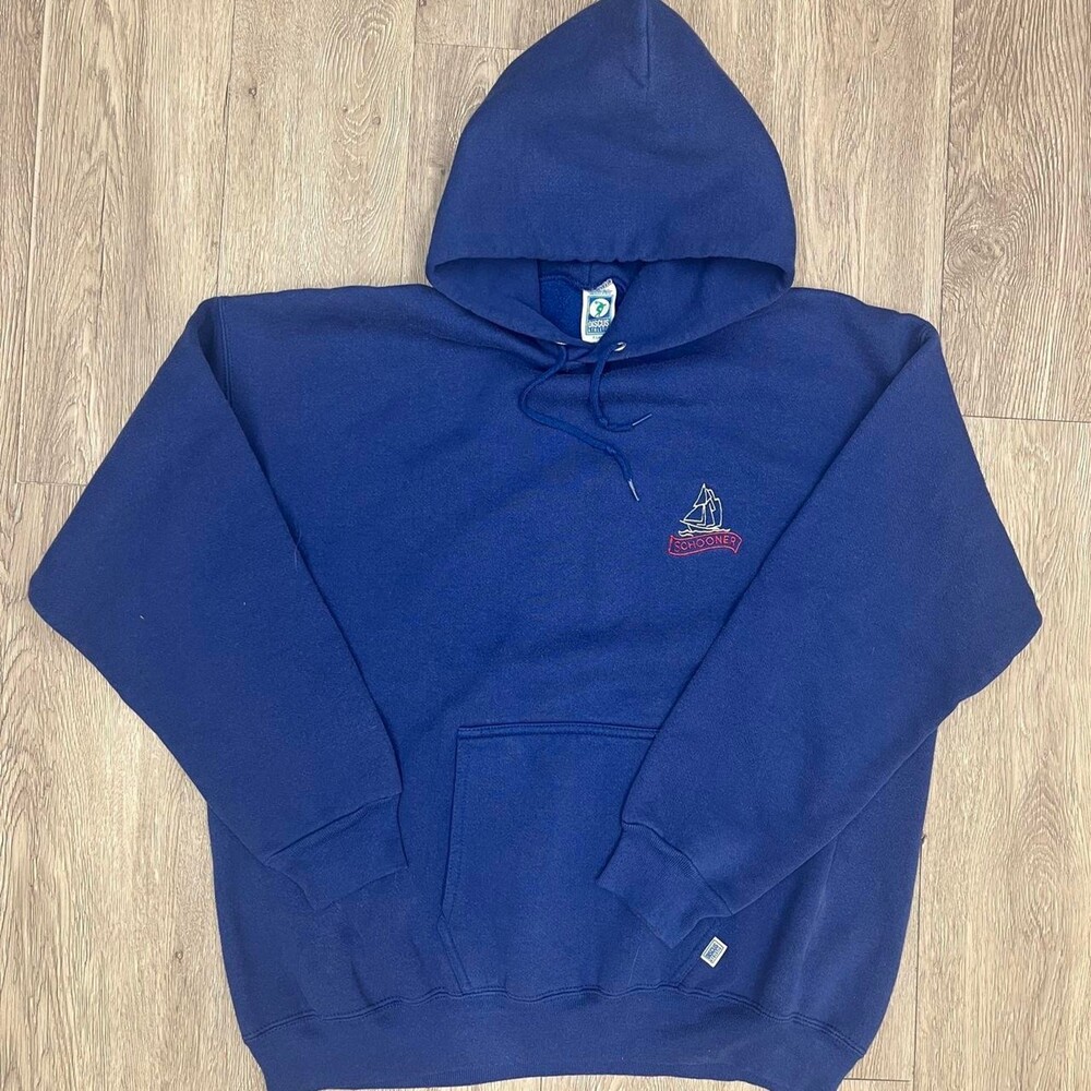 Vintage 80s Discus Athletic Made in USA Hoodie Sweatshirt XL Navy Blue
